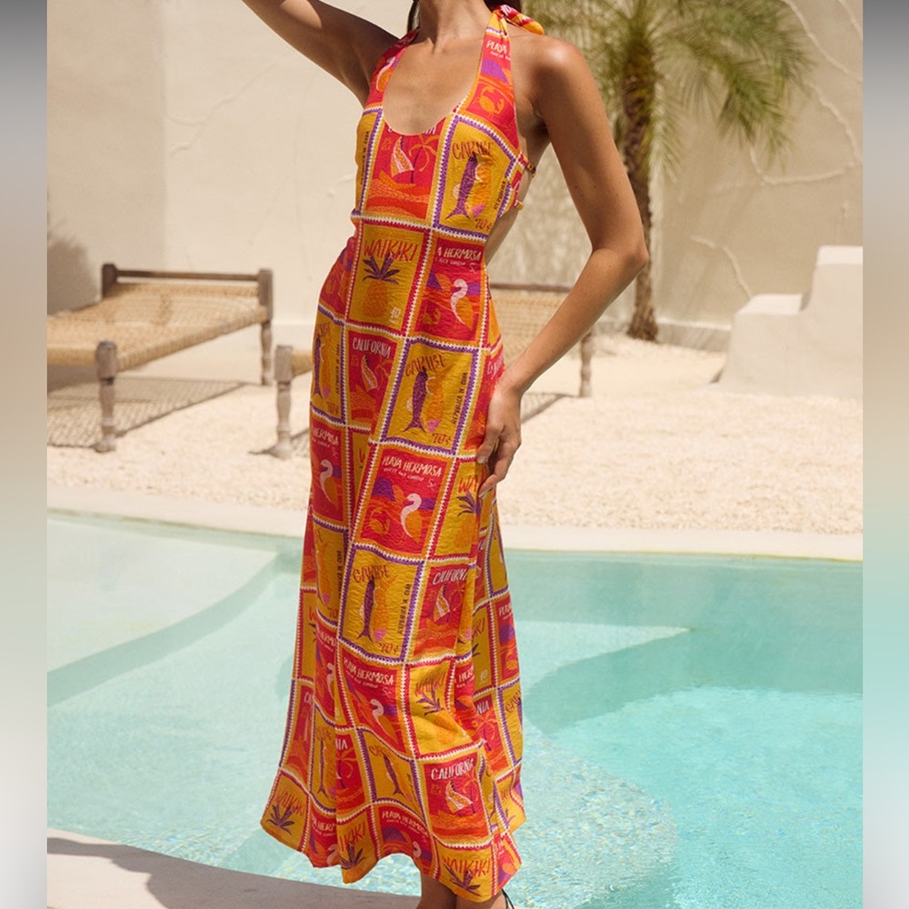 Vibrant Orange and Red Maxi Dress